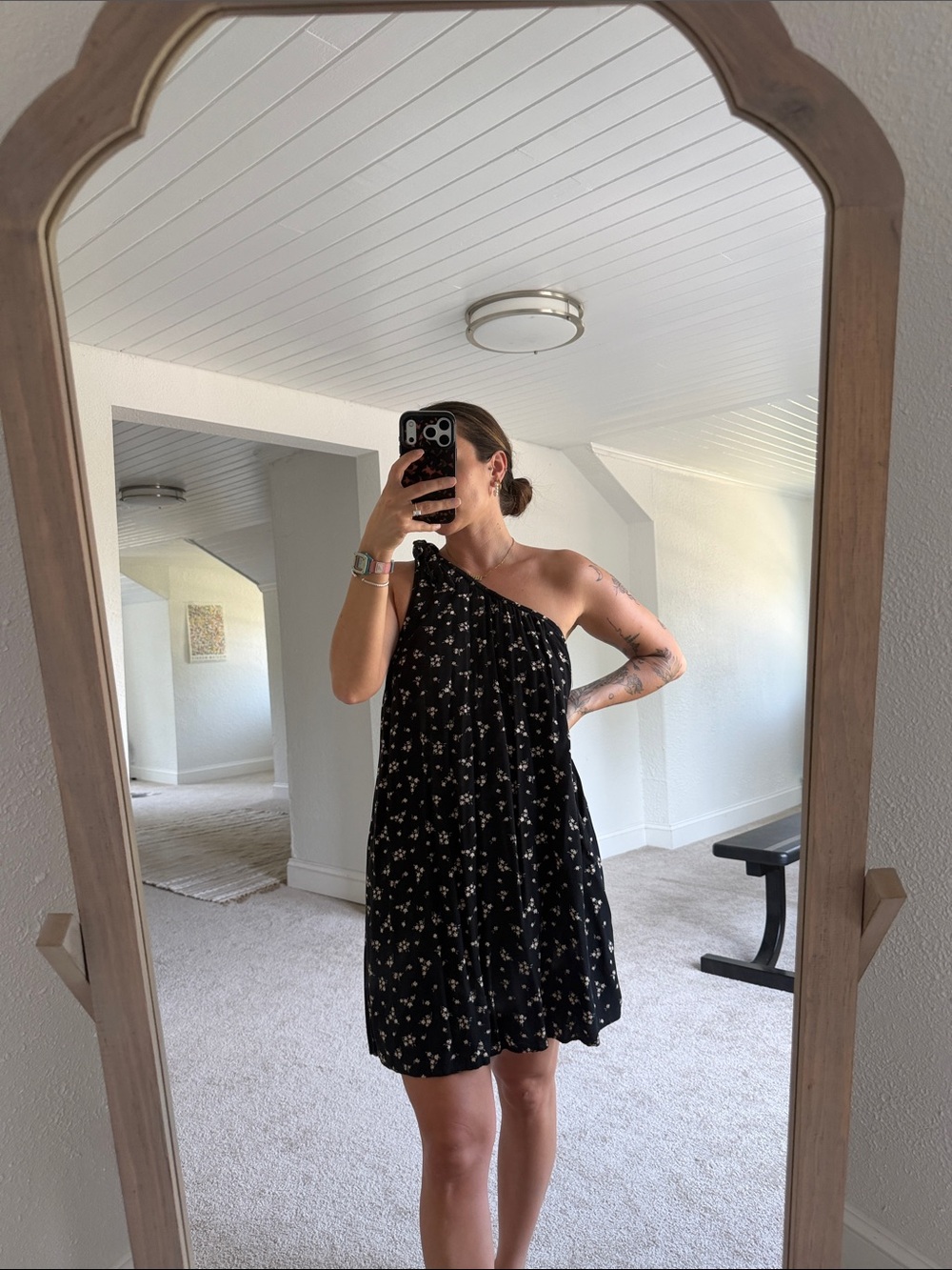 American Eagle One-Shoulder Black Floral Dress